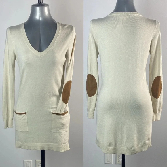 2/$25 Cream beige off white long sleeve vneck pullover with pockets tunic sz M - Picture 1 of 12